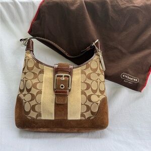 Coach Signature Brown and Tan Shoulder Bag